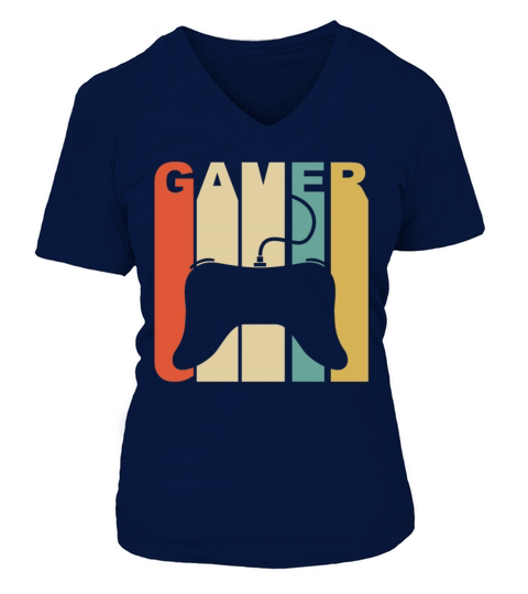 Vintage Gamer Controller Silhouette Retro Gaming V-neck T-Shirt Woman
