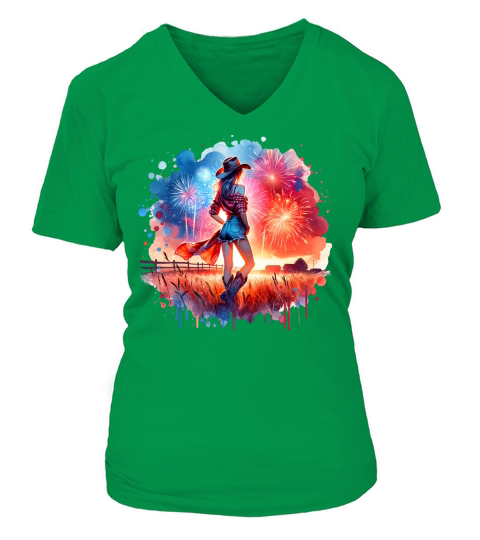 Watercolor Cowgirl V-neck T-Shirt Woman