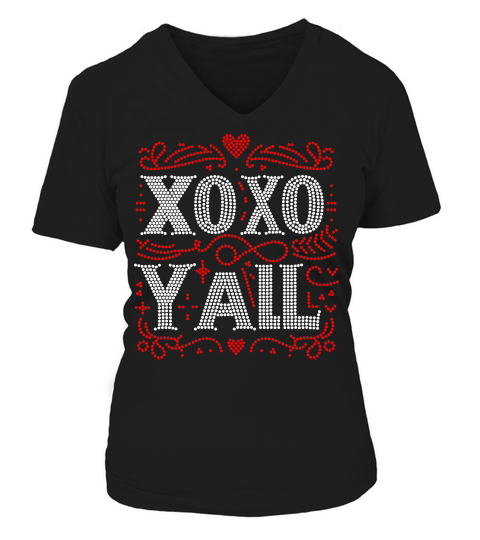 XOXO YAll Rhinestone Templates V-neck T-Shirt Woman