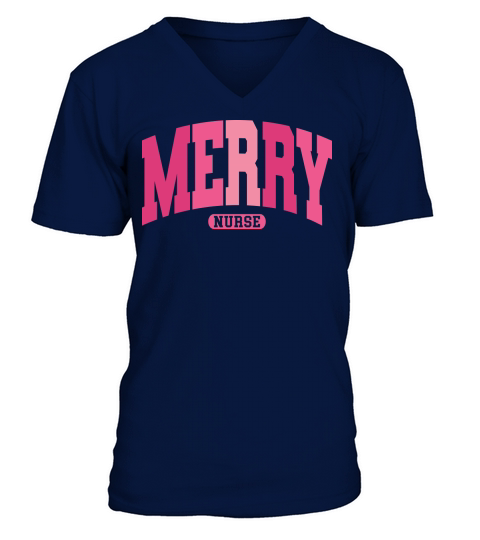 MerryNursePinkVarsity V-Neck T-shirt
