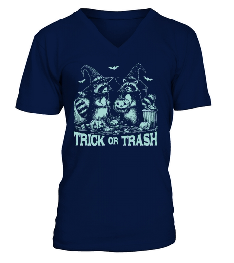 Trick Or Trash Halloween D Green V-Neck T-shirt