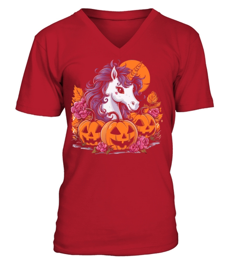 Unicorn and pumpkins V-Neck T-shirt