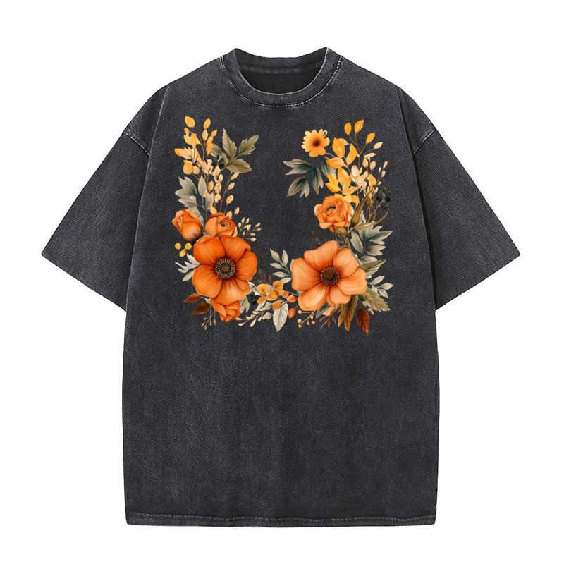 Autumn Fall Floral Frame 14 Washed T-Shirt