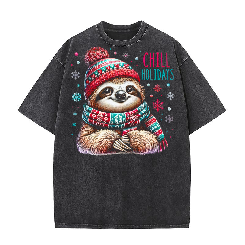 Chill Holidays Sloth in Winter Washed T-Shirt