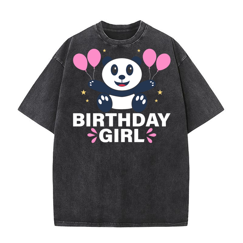 Cute Birthday Girl Kawaii Panda Graphic Washed T-Shirt