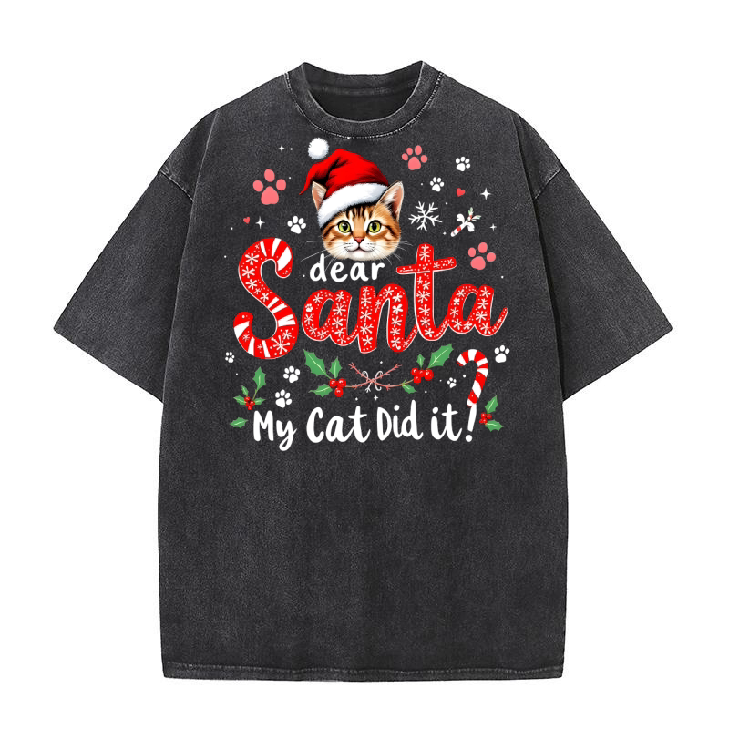 Dear santa my cat did it! Washed T-Shirt