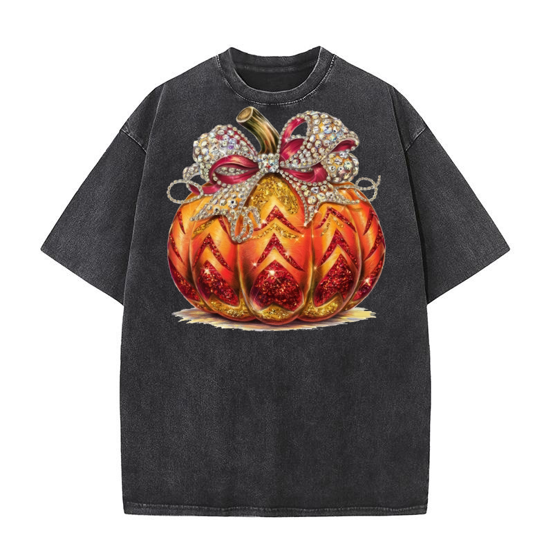 Gold Girly Pumpkin Clipart Washed T-Shirt