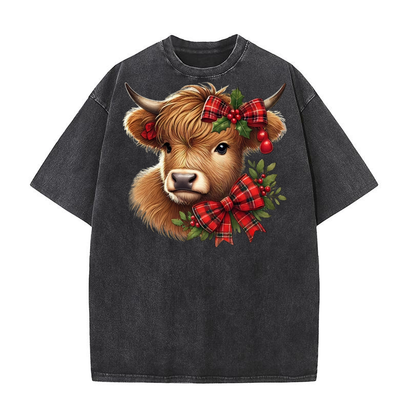 Highland Cow Christmas Washed T-Shirt