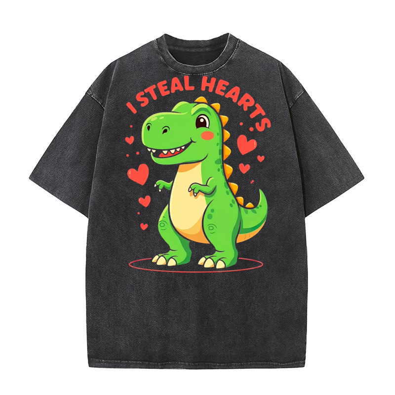 I Steal hearts Dinosaur Washed T-Shirt
