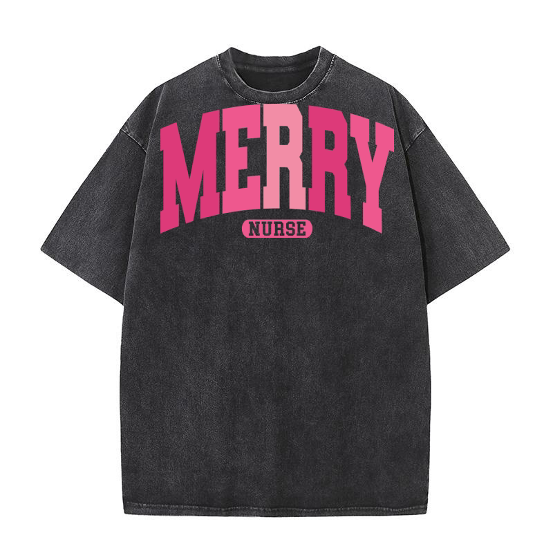 MerryNursePinkVarsity Washed T-Shirt