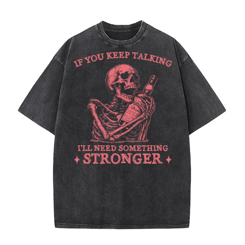 Skeleton Whiskey Halloween D Red Washed T-Shirt