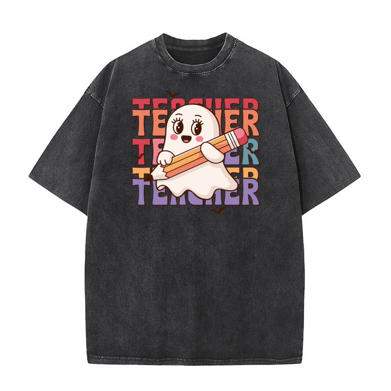 TEACHER Retro Halloween Boo Teacher Washed T-Shirt