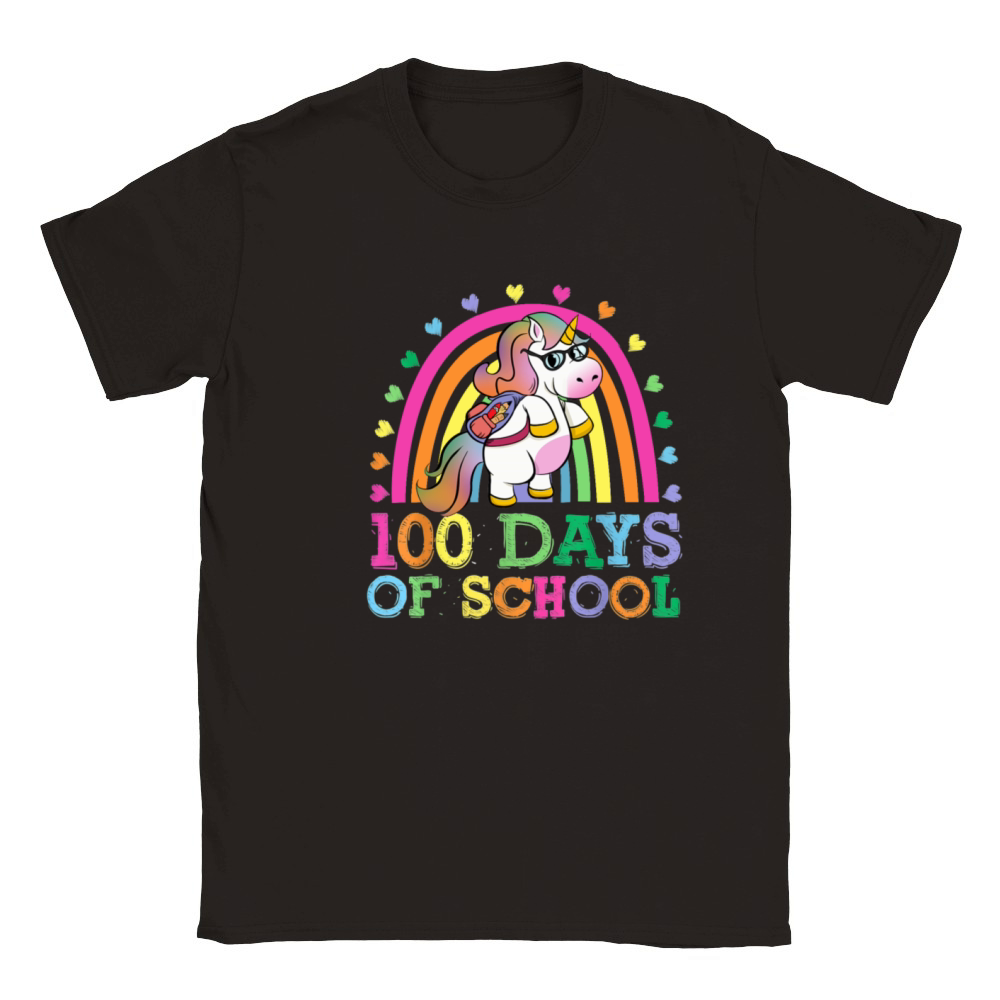 100 Days Of School Rainbow Unicorn Boys Kids Classic Kids Crewneck T-shirt