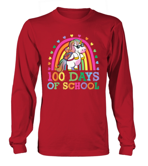 100 Days Of School Rainbow Unicorn Boys Kids Long sleeved Unisex