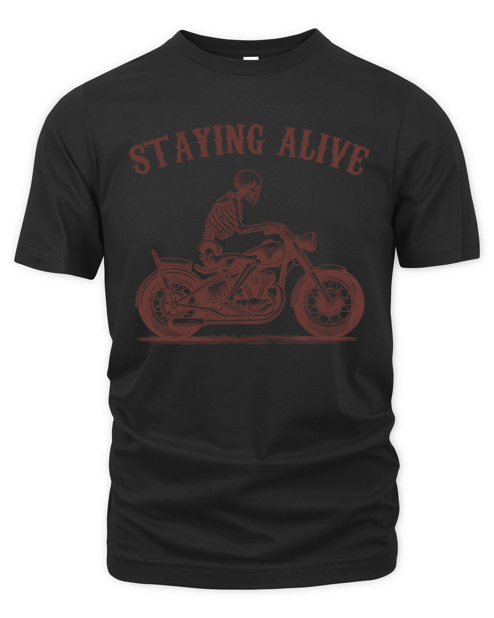 Staying Alive Skeleton riding Motorcycle L V2 Brown Organic Unisex T-shirt