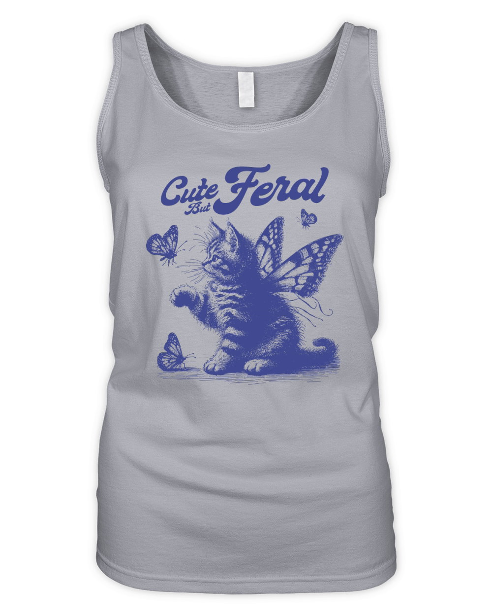 Kitty Cat with Butterfly Wings L vBlue Organic Women's Tank Top