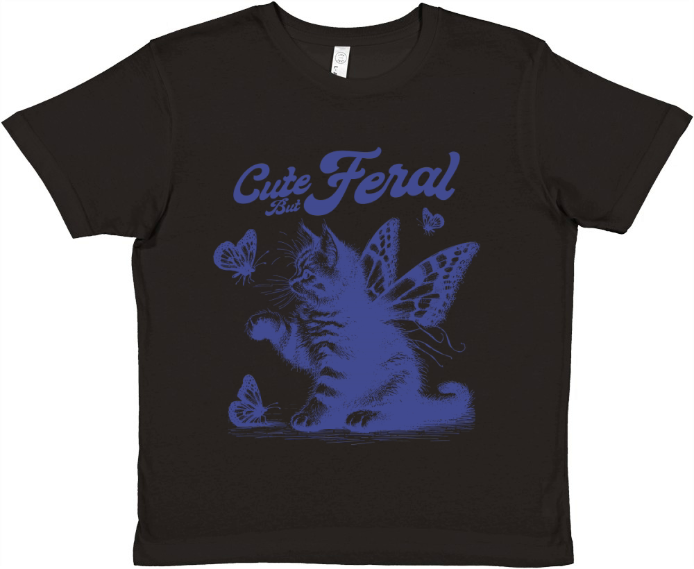 Kitty Cat with Butterfly Wings L vBlue Premium Kids Crewneck T-shirt