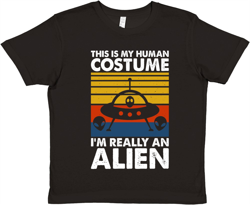 Vintage UFO Alien This Is My Human Costume I am Really an Alien 6 Premium Kids Crewneck T-shirt