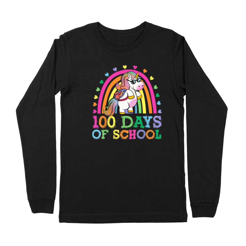 100 Days Of School Rainbow Unicorn Boys Kids Premium Long Sleeve