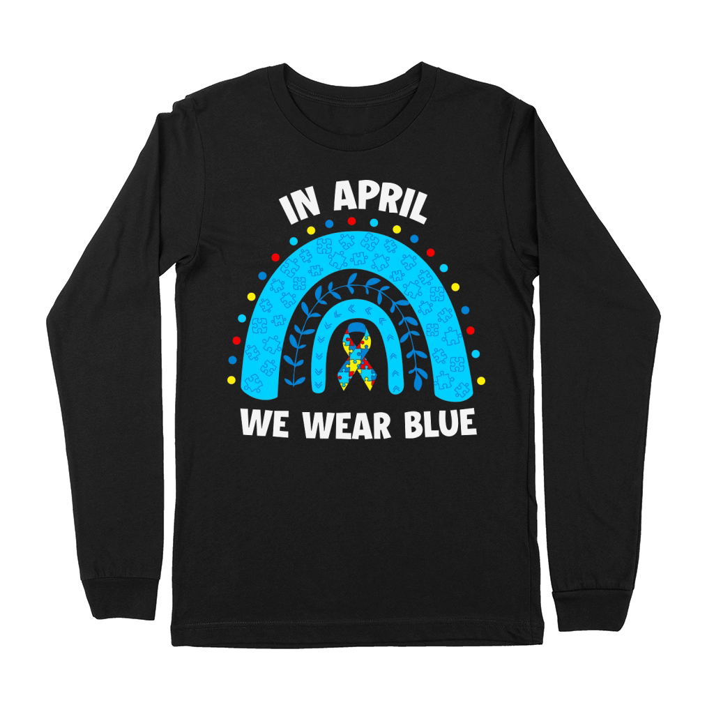 April We Wear Blue Rainbow Puzzle Autism Premium Long Sleeve