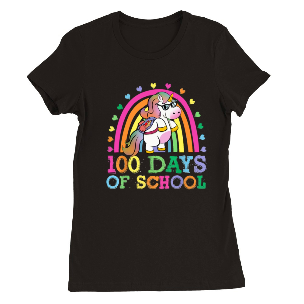 100 Days Of School Rainbow Unicorn Boys Kids Premium Womens Crewneck T-shirt