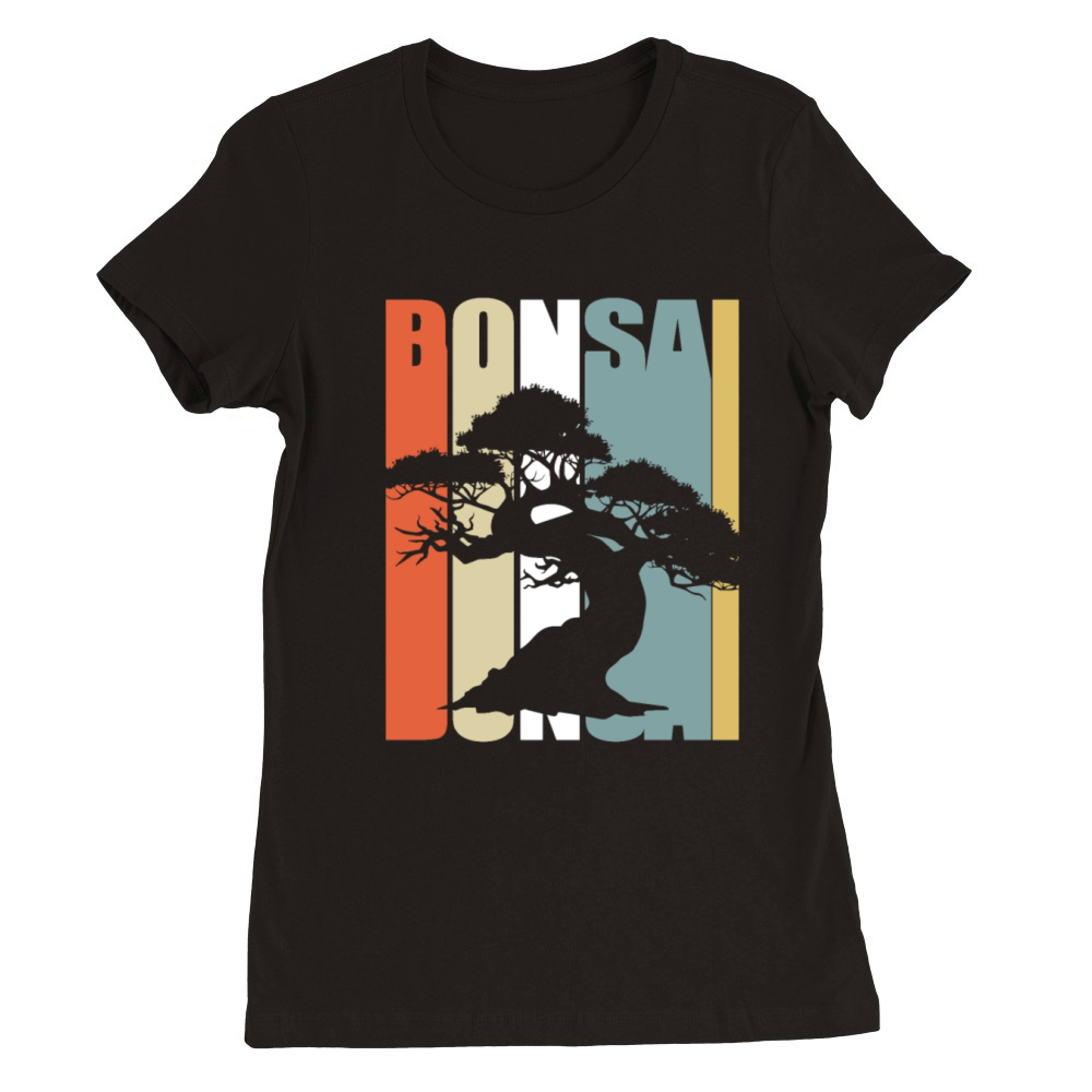 Bonsai Tree Vintage Retro Colorful Japanese Garden Premium Womens Crewneck T-shirt
