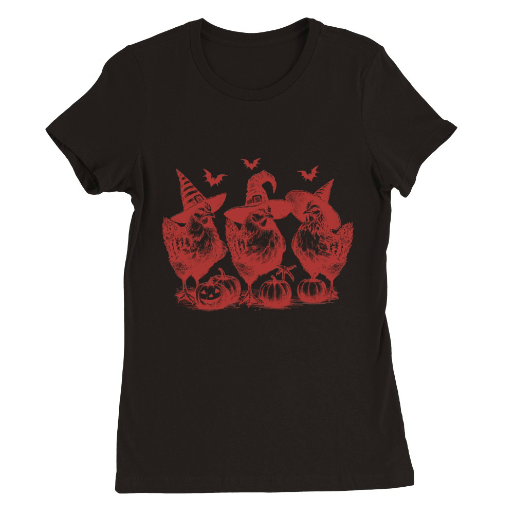 Chicken Witches Funny Halloween L Red Premium Womens Crewneck T-shirt