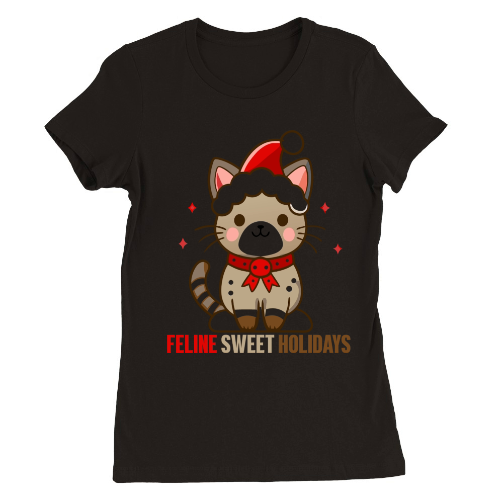 Feline friendly holidays Christmas Cat 2 Premium Womens Crewneck T-shirt