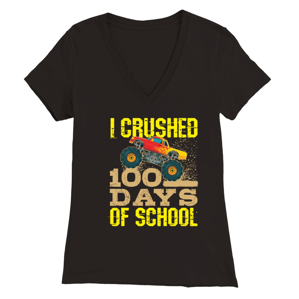 100 Days Of School Monster Truck Premium Womens V-Neck T-shirt