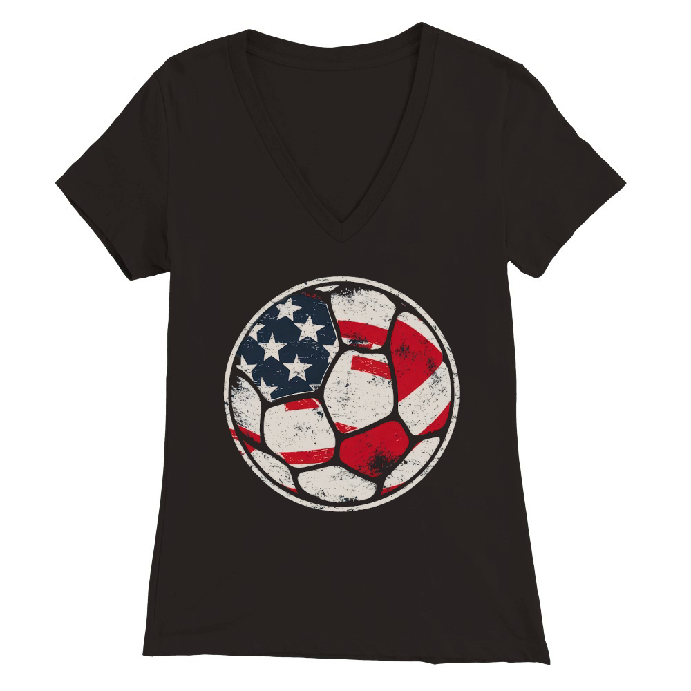 American Flag on Soccer Ball Premium Womens V-Neck T-shirt