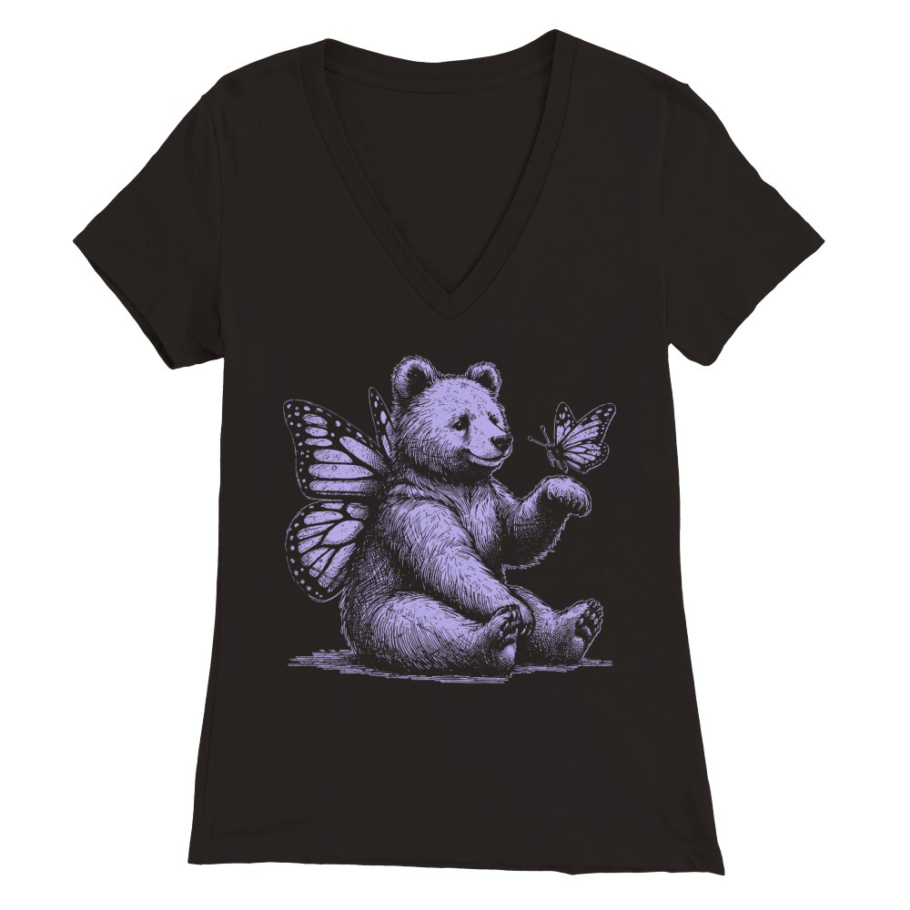 Bear With Butterfly Wings Vintage D Violet GR Premium Womens V-Neck T-shirt
