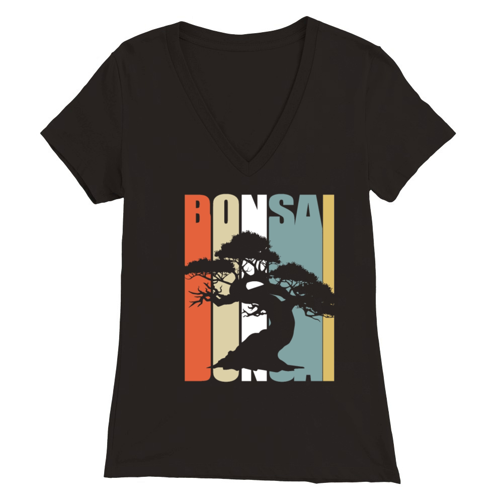 Bonsai Tree Vintage Retro Colorful Japanese Garden Premium Womens V-Neck T-shirt