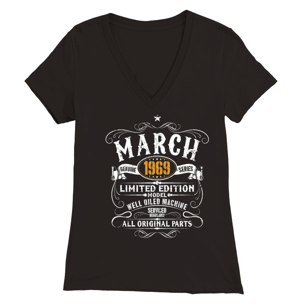 March 1969 - 50th Birthday Funny Vintage Gift Premium Womens V-Neck T-shirt