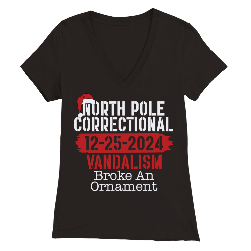 North Pole Correctional 12 25 2024 Vandalism Broke An Ornament Premium Womens V-Neck T-shirt