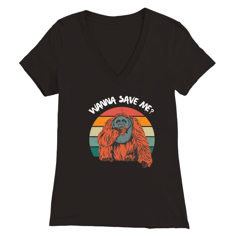 Orangutan Save Rain Forest Retro Vintage Premium Womens V-Neck T-shirt