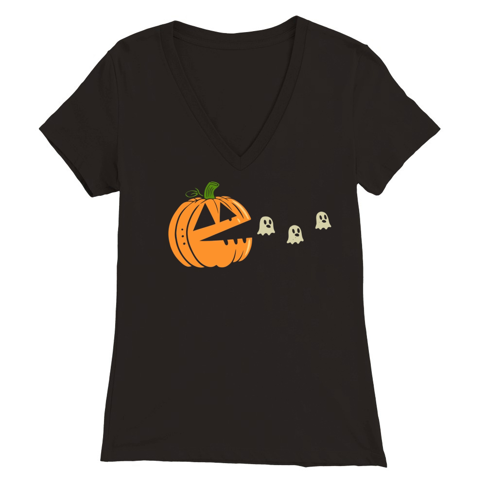 pumpkin pacman Premium Womens V-Neck T-shirt