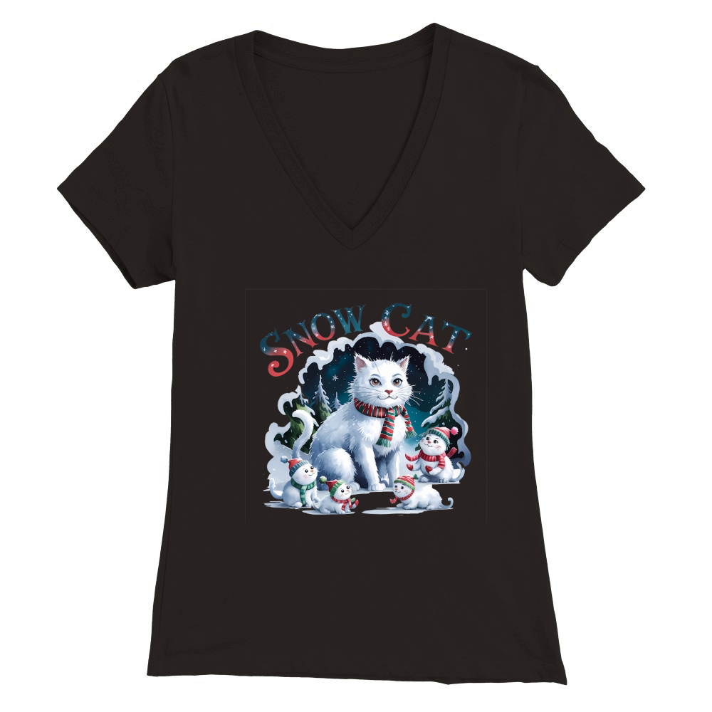 Snow Cat Vintage Christmas 1 Premium Womens V-Neck T-shirt