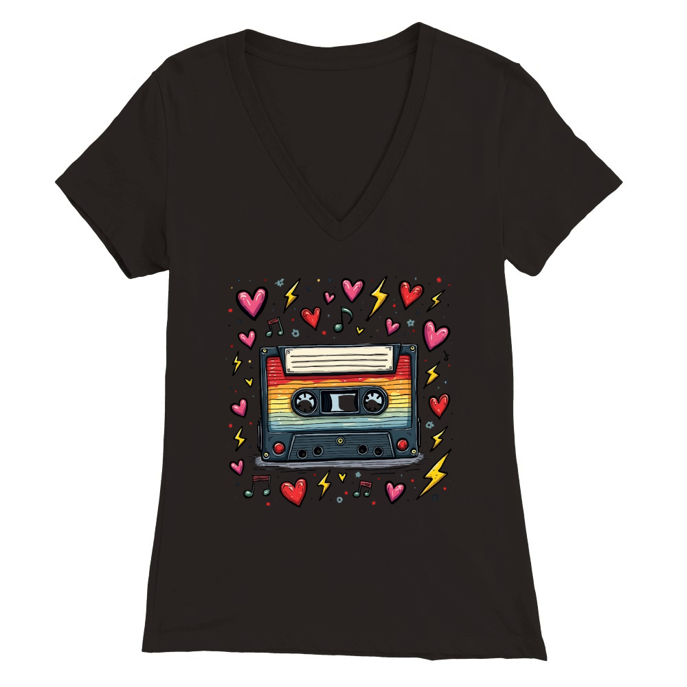 Vintage Cassette Tape Premium Womens V-Neck T-shirt