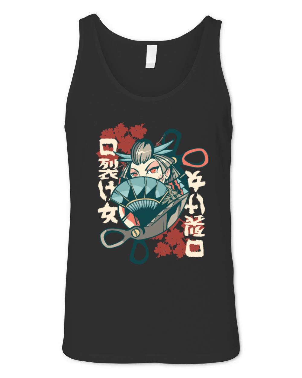 Japanese Anime Kuchisake Onna fan japanese symbols Unisex Jersey Tank