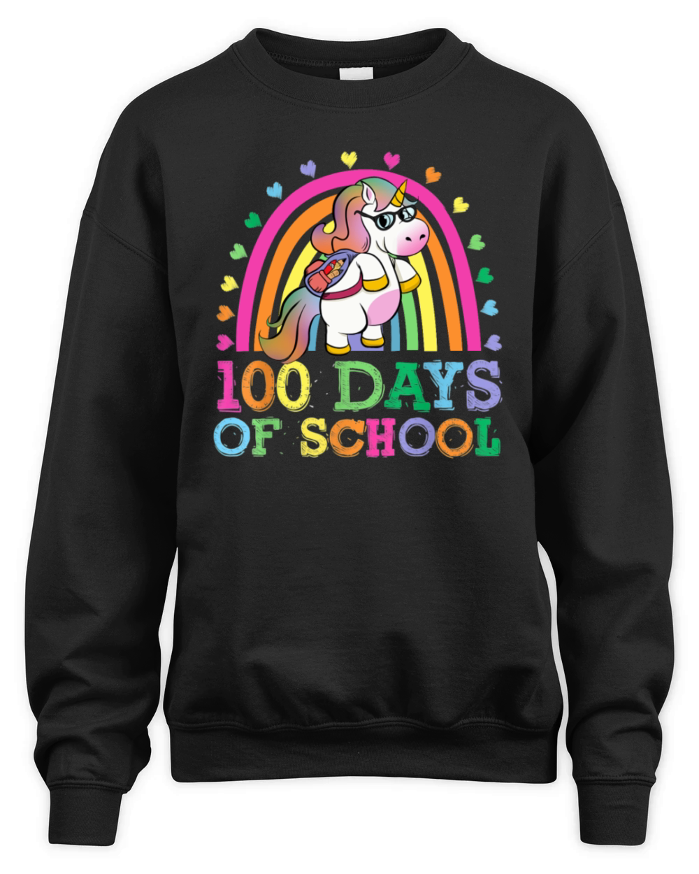 100 Days Of School Rainbow Unicorn Boys Kids Unisex Premium Crewneck Sweatshirt