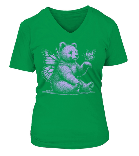 Bear With Butterfly Wings Vintage D Violet GR V-neck T-Shirt Woman