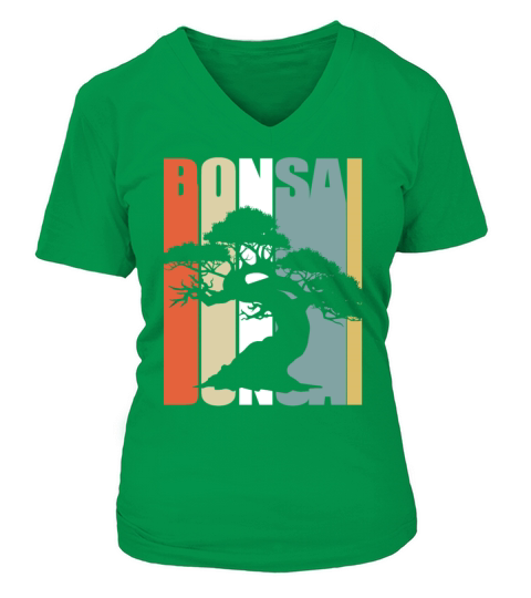 Bonsai Tree Vintage Retro Colorful Japanese Garden V-neck T-Shirt Woman