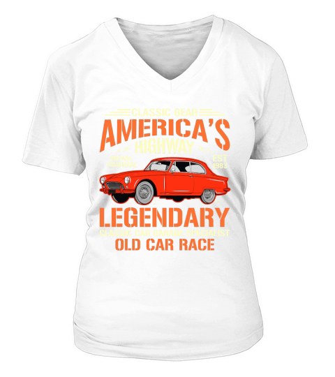 Classic Gear Americas Highway legendary classic car garage specialist old car race V-neck T-Shirt Woman
