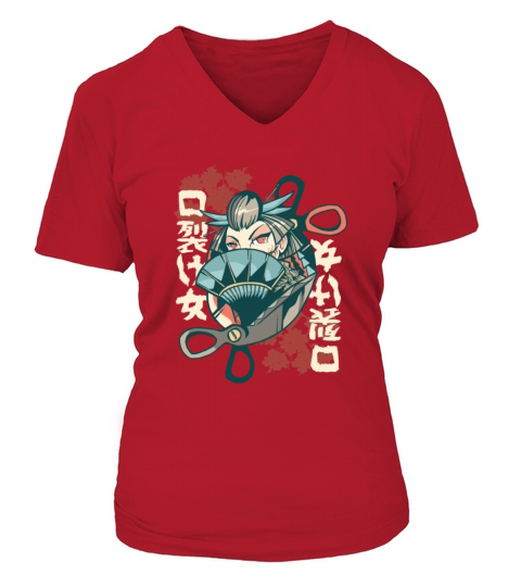Japanese Anime Kuchisake Onna fan japanese symbols V-neck T-Shirt Woman
