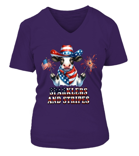 Sparklers and stripes V-neck T-Shirt Woman