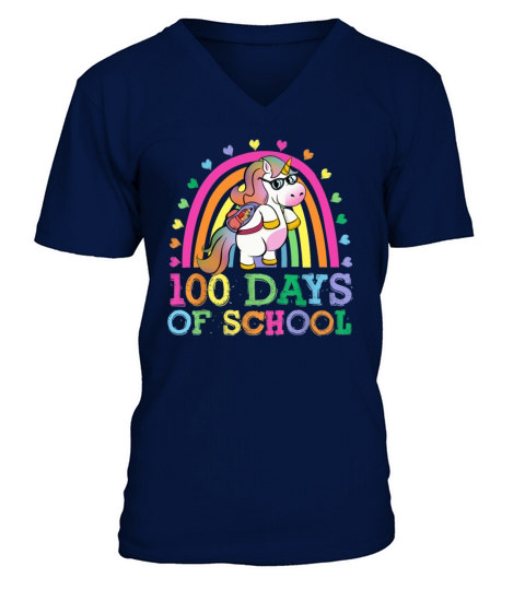 100 Days Of School Rainbow Unicorn Boys Kids V-Neck T-shirt