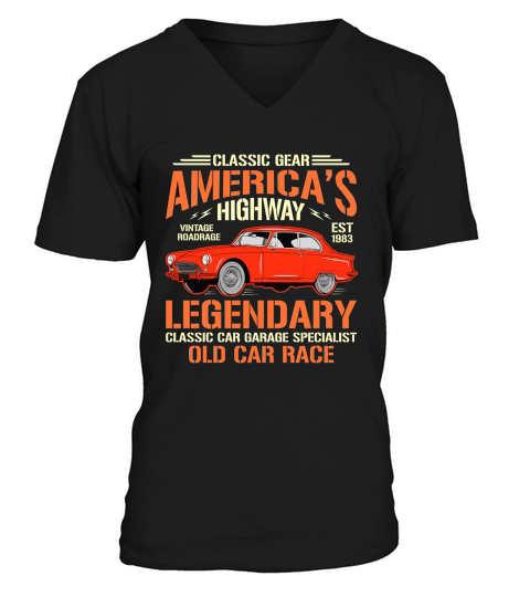 Classic Gear Americas Highway legendary classic car garage specialist old car race V-Neck T-shirt