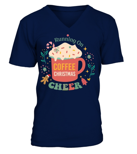 Running on coffee christmas V-Neck T-shirt