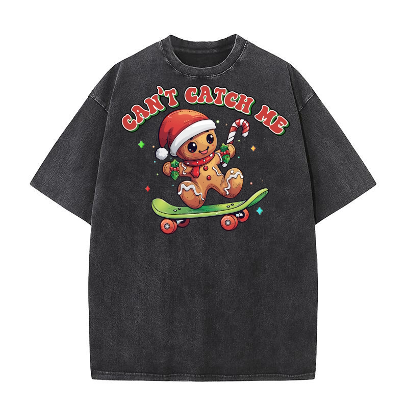 Cant Catch Me Gingerbread Christmas Washed T-Shirt