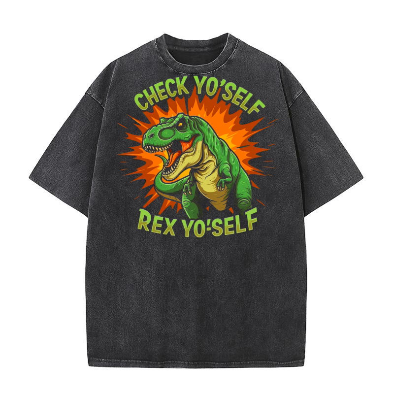 Check Yoself Dinosaur Rex Yoself Washed T-Shirt